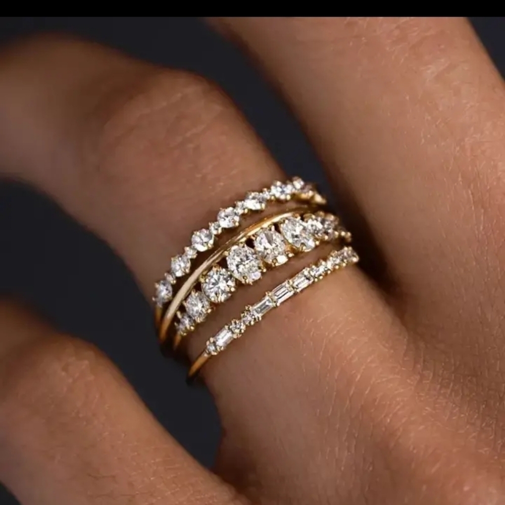 4 Piece Set Stackable 18k Gold Plated Cubic Zirconia Rings